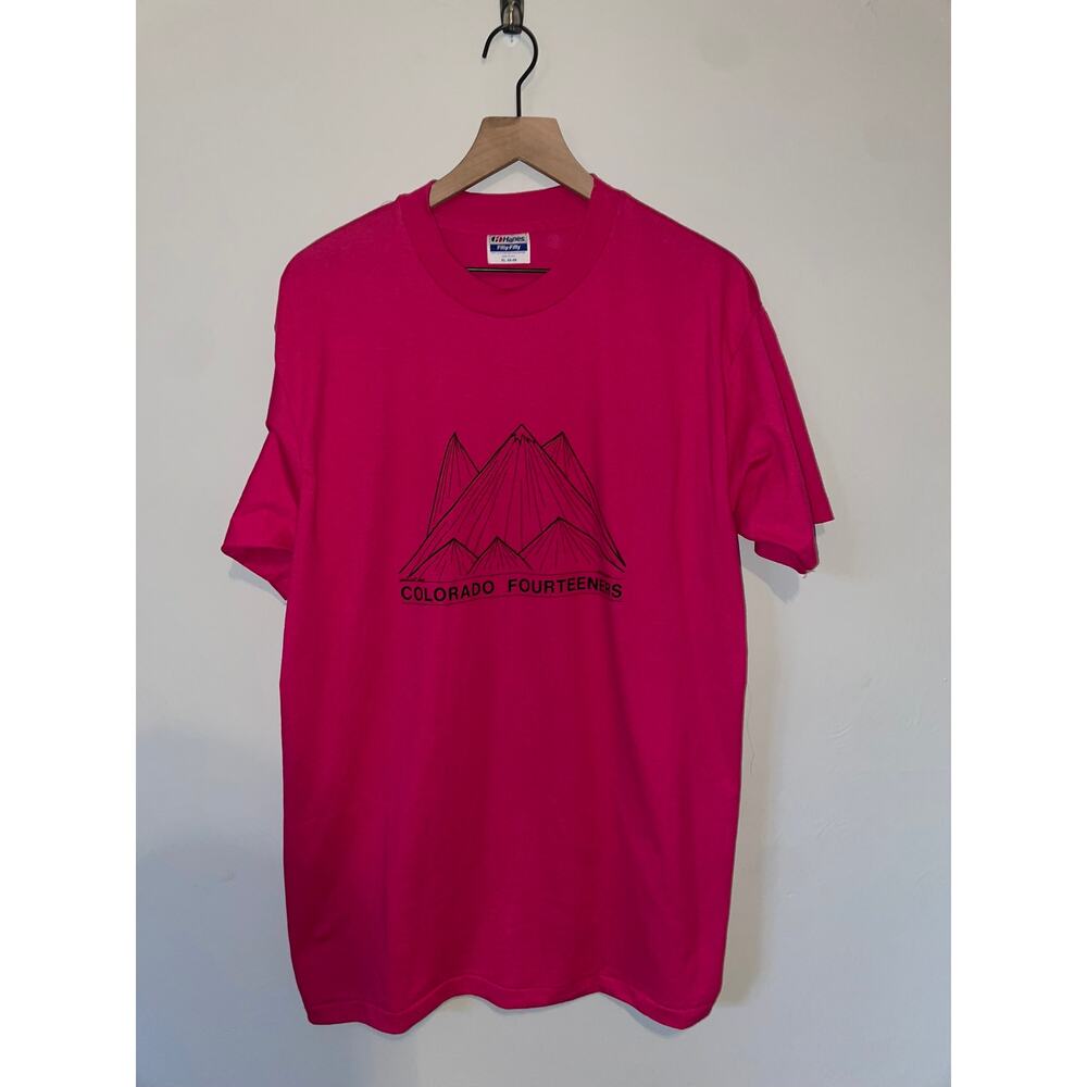 Vintage Colorado Mountain Shirt Fourteeners 14ers Pink Tee 14,000 Feet 1990 XL